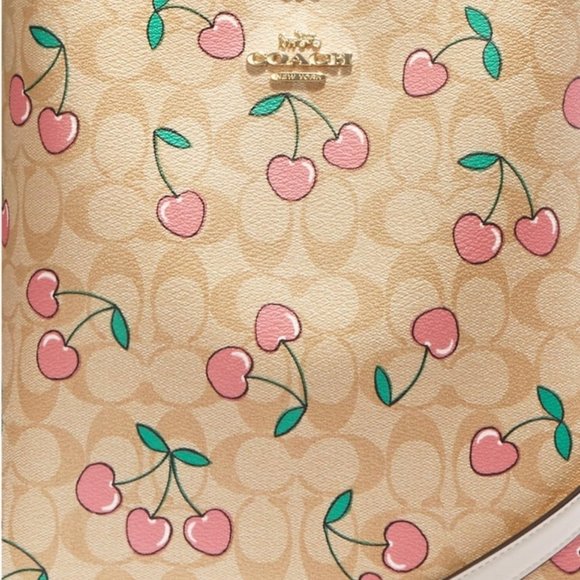NWT Coach Mollie Bucket Bag In Signature Canvas With Heart Cherry Print - CE611 - Picture 9 of 13